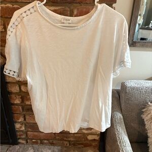 J. Crew White Short Sleeve Top with Lace Detail